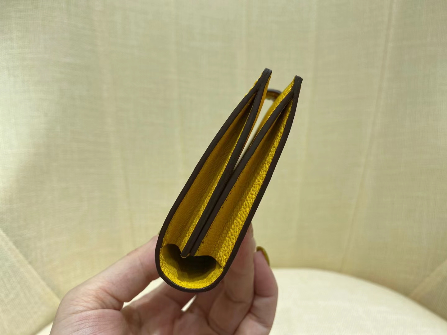 Hermès（爱马仕）Bearn 小H 鳄鱼卡包 亮面 方块 9D 琥珀黄 顶级纯手工