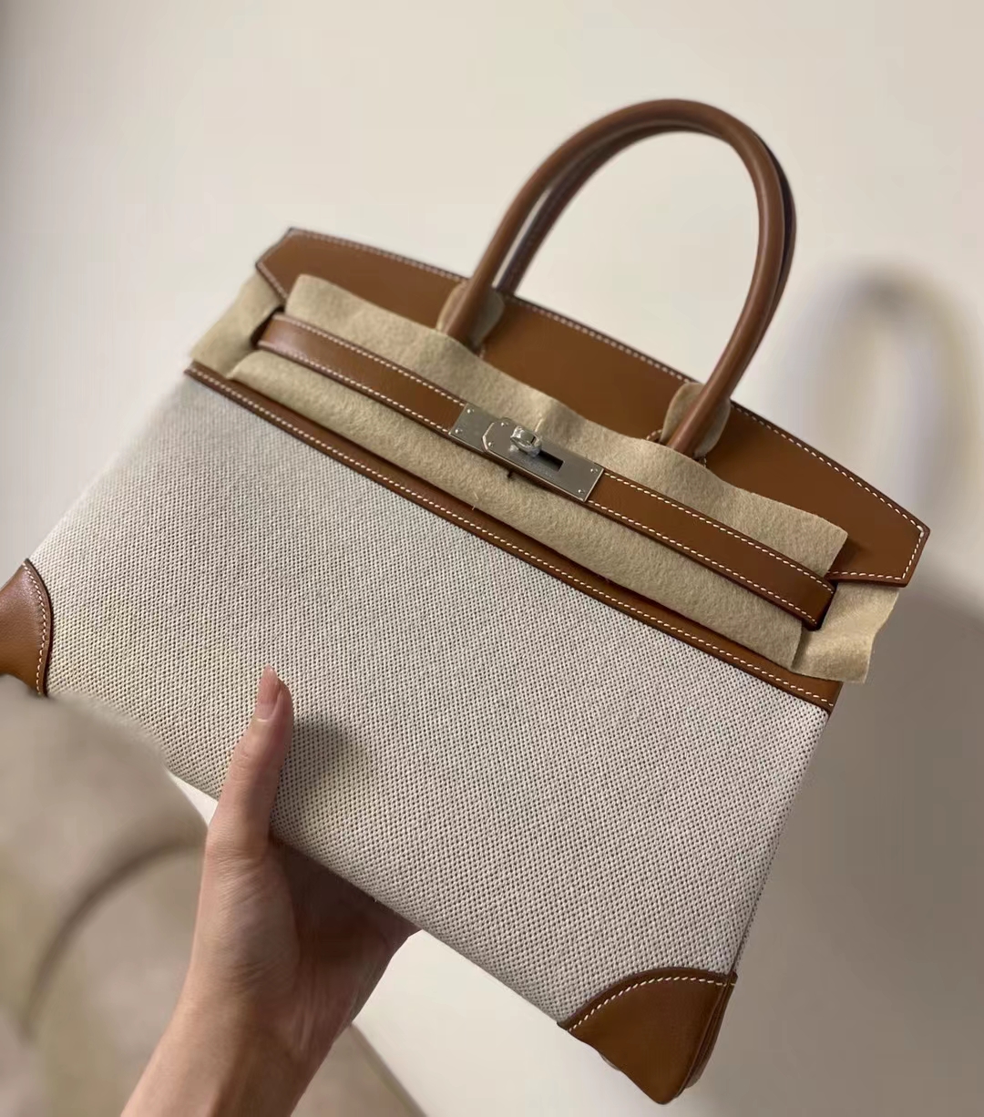 Hermès（爱马仕）Birkin 铂金包 Swift 拼 帆布 银扣 30cm