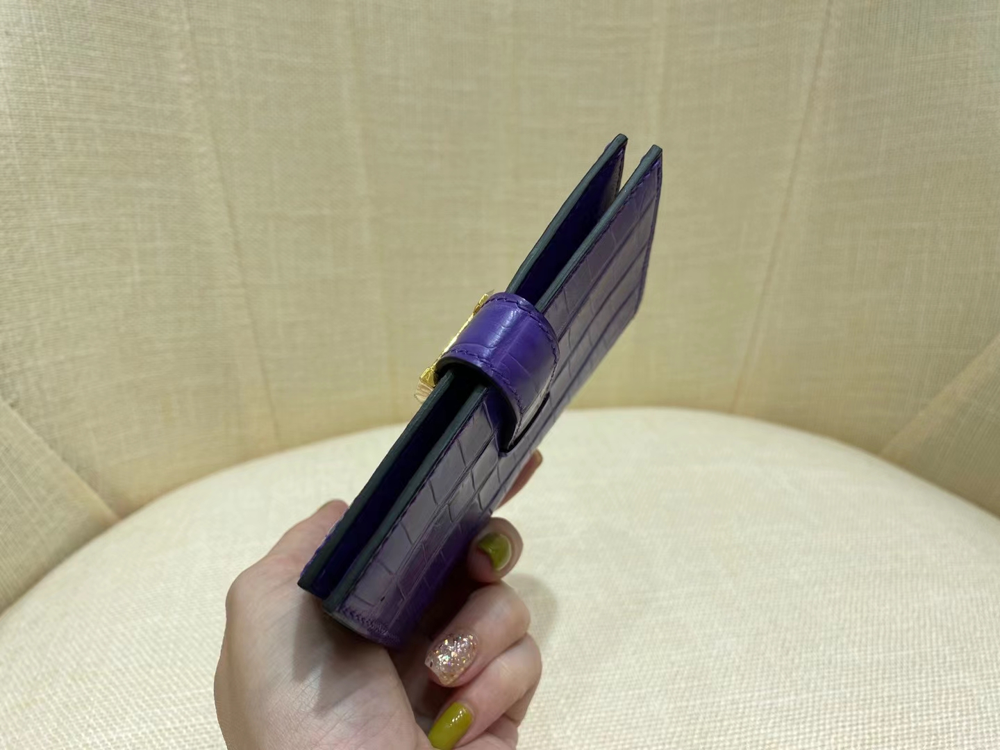 Hermès（爱马仕）Bearn 小H 鳄鱼卡包 雾面 方块 9J 水晶紫 顶级纯手工