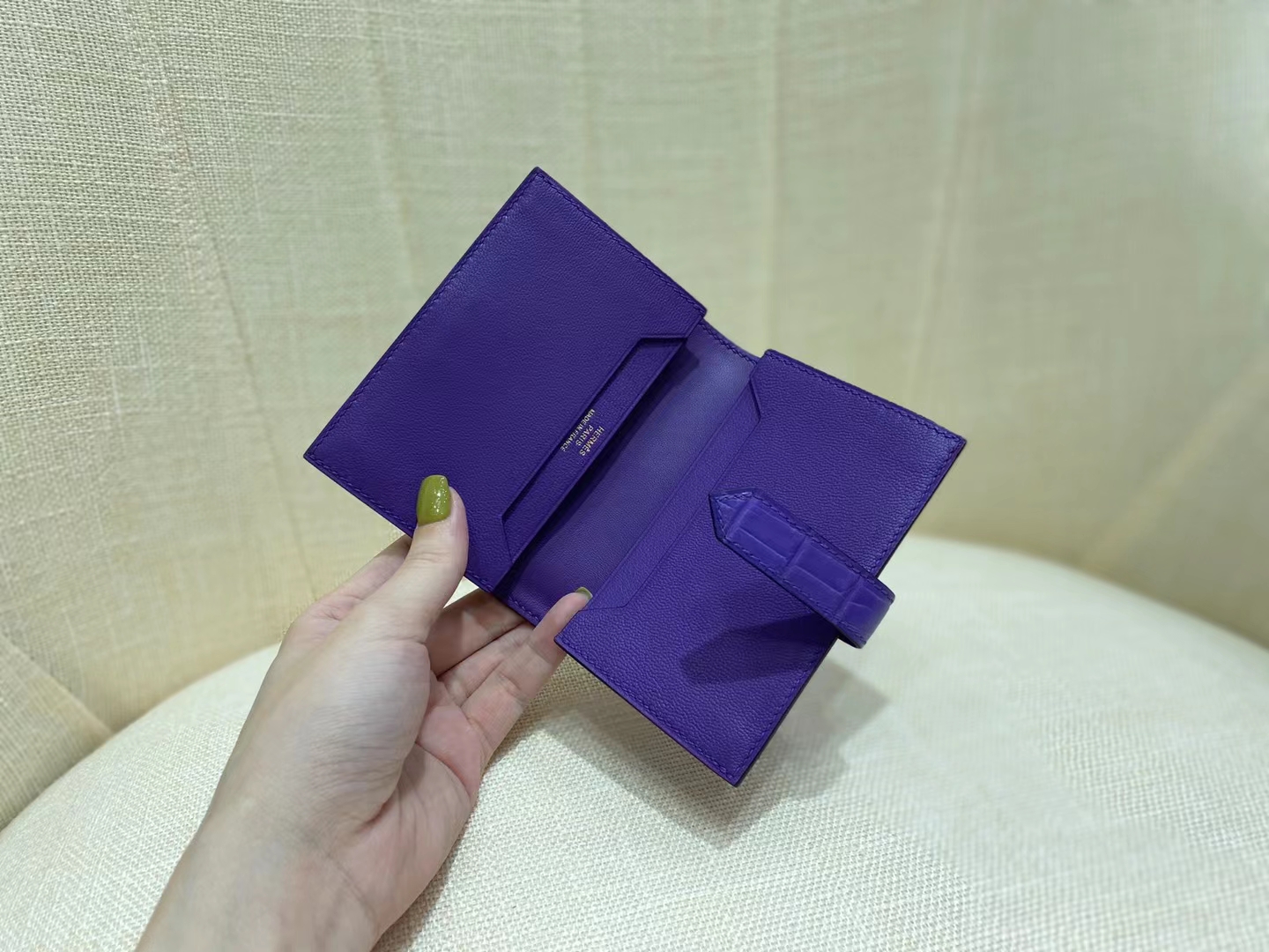 Hermès（爱马仕）Bearn 小H 鳄鱼卡包 雾面 方块 9J 水晶紫 顶级纯手工