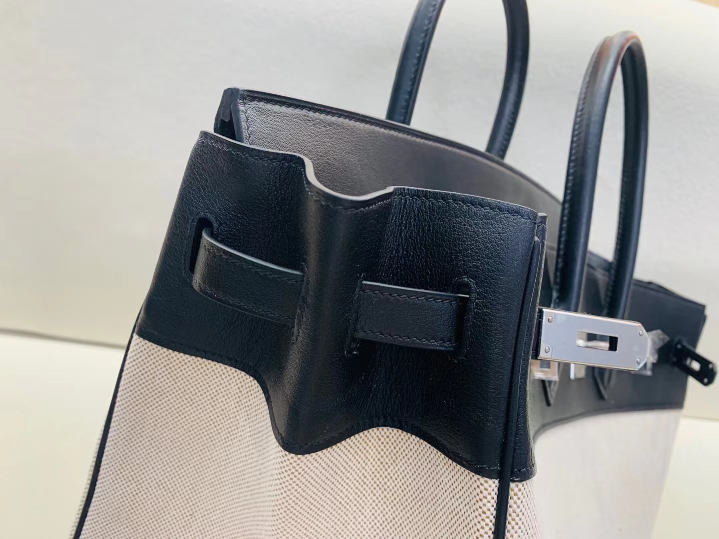 Hermès（爱马仕）Birkin 铂金包 帆布 拼 swift 黑色 银扣 35cm