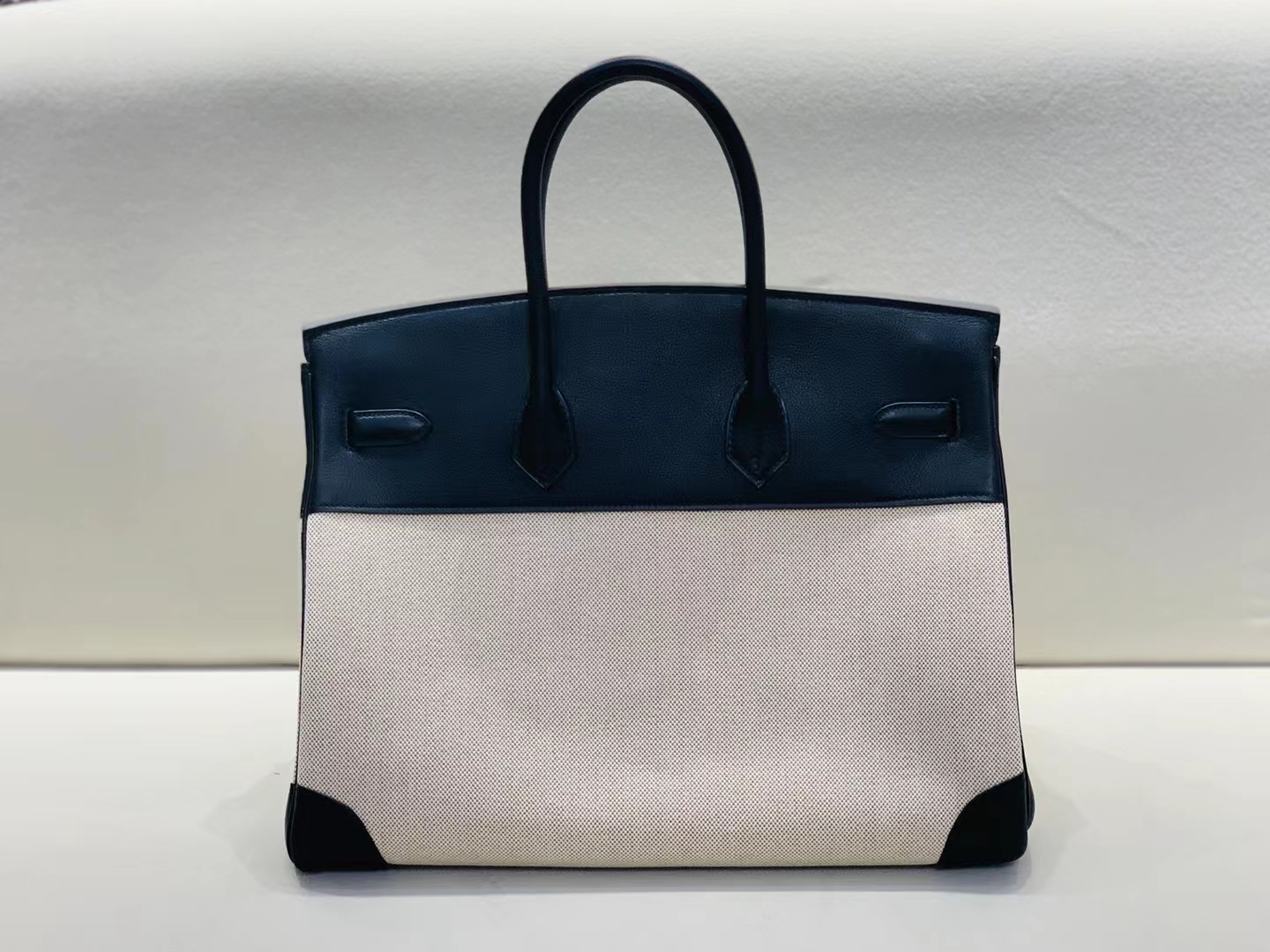 Hermès（爱马仕）Birkin 铂金包 帆布 拼 swift 黑色 银扣 35cm