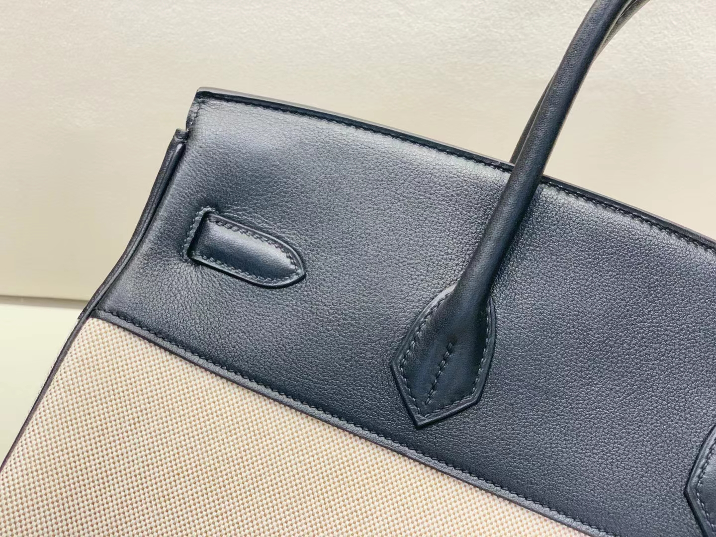 Hermès（爱马仕）Birkin 铂金包 帆布 拼 swift 黑色 银扣 35cm