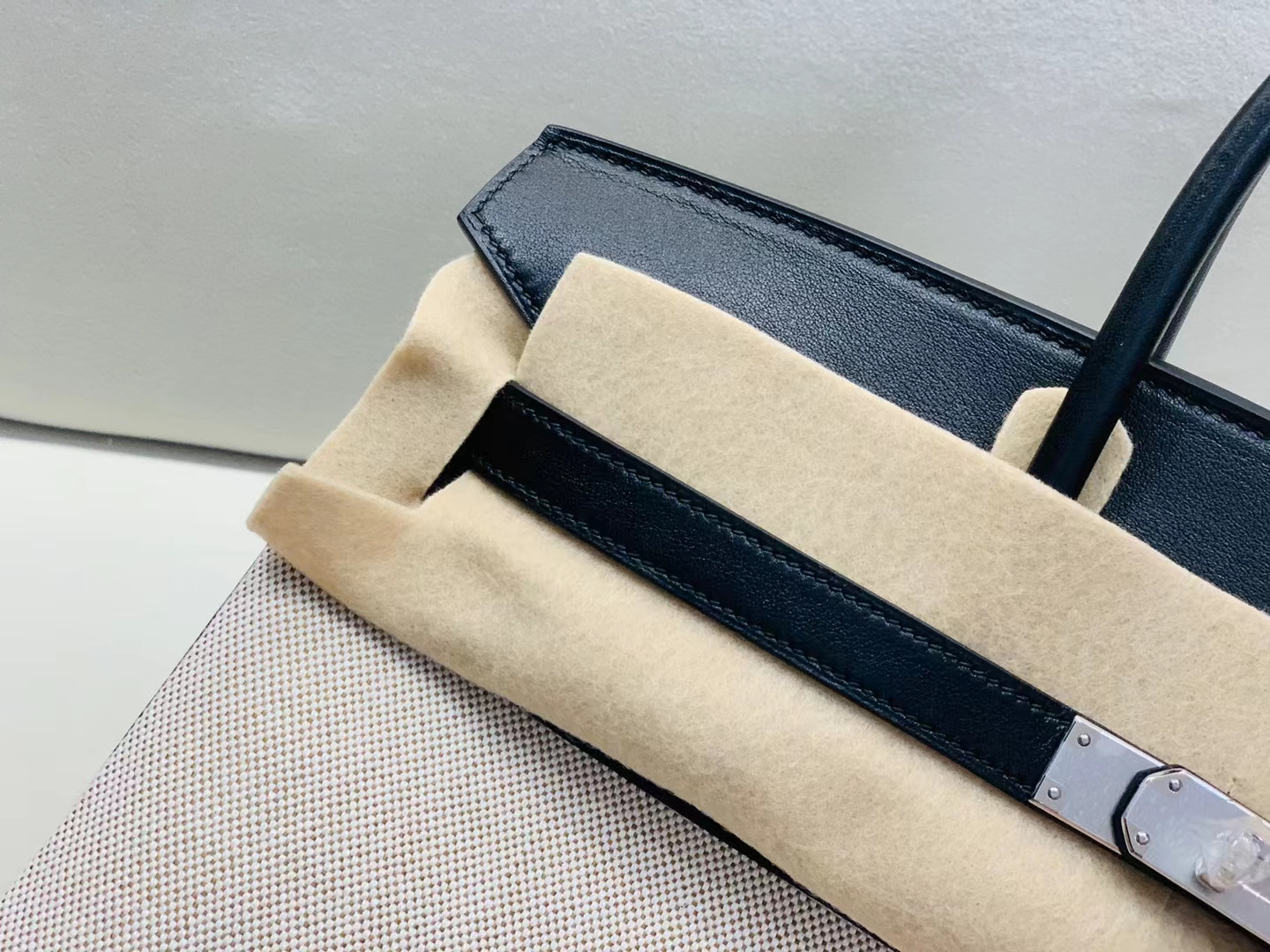 Hermès（爱马仕）Birkin 铂金包 帆布 拼 swift 黑色 银扣 35cm